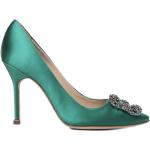 Zapatos verdes de satén de tacón rebajados con tacón de aguja de forma de almendra Manolo Blahnik talla 40 para mujer 
