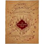 Manta infantil de Harry Potter, tamaño XXL, 150 x 200 cm, manta de forro polar con mapa de la escuela Hogwarts y el mapa del Merodeador, manta grande, color marrón