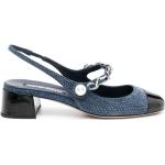 Zapatos azules de cuero de tacón con tacón cuadrado con tacón de 3 a 5cm con logo Miu Miu con perlas talla 36 para mujer 