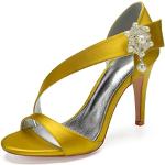 Zapatos amarillos de tacón de verano de punta abierta talla 40 para mujer 