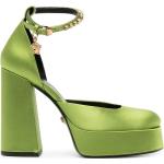 Zapatos verdes de piel con plataforma rebajados con tacón cuadrado con tacón más de 9cm con logo VERSACE talla 39 para mujer 