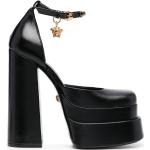 Zapatos negros de piel con plataforma rebajados con tacón cuadrado con logo VERSACE talla 38,5 para mujer 