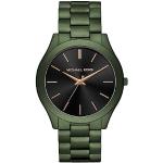Michael Kors Reloj para hombre Slim Runway, movimiento de tres agujas, caja de acero inoxidable verde de 44 mm con correa de acero inoxidable, MK8715