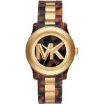 Relojes dorados de acero inoxidable de pulsera rebajados impermeables Cuarzo brazalete Michael Kors Runway para mujer 