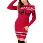 Vestidos rojos de poliester de manga larga de invierno para navidad manga larga con cuello redondo informales de punto talla L para mujer 