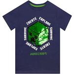 Camisetas azul marino de manga corta infantiles Minecraft con lentejuelas 
