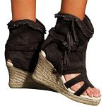 Sandalias marrones de goma tipo botín con tacón de cuña bohemias con borlas talla 38 para mujer 