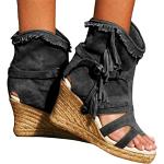 Sandalias negras de goma tipo botín con tacón de cuña bohemias con borlas talla 41 para mujer 