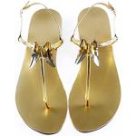 Sandalias doradas de goma de tiras con cordones étnicas floreadas talla 45,5 para mujer 