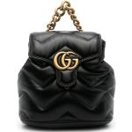Mochilas negras de cuero plegables con logo Gucci Marmont para mujer 