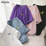 Camisetas lila de poliester de manga corta tallas grandes manga corta informales de punto talla XXL para mujer 