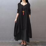 Vestidos negros de algodón de manga larga tallas grandes manga larga con escote asimétrico informales talla 3XL para mujer 