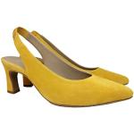 MOKA - Zapatos para Mújer - Destalonados Amarillo Mostaza de Piel con Tacón 6 cm y Punta Fina - Cierre Elastico Fruncido en Talon - Plantilla Interior Acolchada - Fabricados en España - Amarillo 40 EU