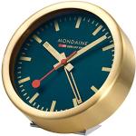 Mondaine A997.MCAL.46SBG - Reloj Despertador con Carcasa de Aluminio Dorado (tamaño pequeño, diámetro de 12,5 cm), Color Azul Marino