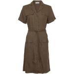 Vestidos marrones de lino de lino rebajados manga corta Moss Copenhagen talla L para mujer 