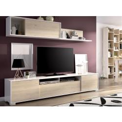 Mueble de salón y tv zia blanco y madera natural 200x180x41 cm(anchoxaltoxfondo)