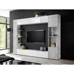 Mueble TV SIRIUS con compartimentos - Color: blanco lacado y cemento