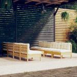 Muebles de jardín 9 pzas y cojines madera maciza de pino crema
