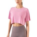 Camisetas rosas de piel de running de otoño manga corta transpirables talla M para mujer 