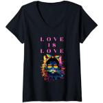 Mujer El amor es amor, orgullo gay, aliado LGBT, bandera arcoíris vintage Camiseta Cuello V