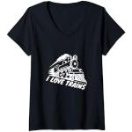 Mujer Me encantan los trenes motivo para los fans del ferrocarril y Trainspotter Camiseta Cuello V