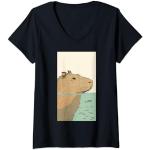 Mujer Ropa de vida silvestre con diseño de capibara y estampado natural Camiseta Cuello V