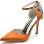 Zapatos naranja de satén de novia con tacón de aguja de punta puntiaguda informales talla 41 para mujer 