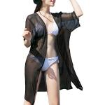 Mujeres 3/4 Manga Solid Gasa Kimono, Elegante Playa Vestido Bikini Encubrimiento(Talla única,Negro)
