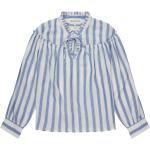 Camisetas estampada azules de poliester con escote V marineras con rayas Munthe con volantes talla L para mujer 