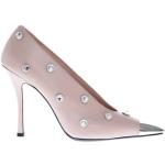 Zapatos rosas de cuero de tacón con pedrería talla 37 para mujer 