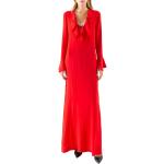 Vestidos largos rojos de seda rebajados maxi con escote V fruncido talla L para mujer 