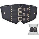 Cinturones elásticos negros de sintético rebajados vintage con rayas talla L para mujer 