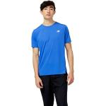 Camisetas azules de poliester de running rebajadas manga corta New Balance talla S de materiales sostenibles para hombre 