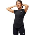 Camisetas negras de poliester de running rebajadas manga corta New Balance talla XS de materiales sostenibles para mujer 