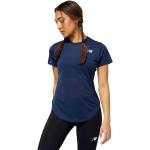 Camisetas azules de poliester de running rebajadas manga corta New Balance talla XS de materiales sostenibles para mujer 