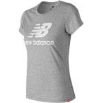 Camisetas deportivas grises de algodón rebajadas con logo New Balance talla S para mujer 