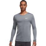 Camisetas grises de running manga larga transpirables Nike Dri-Fit para hombre 