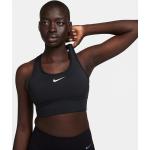 Sujetadores deportivos negros de piel con sujeción ligera con tirantes finos transpirables con rayas Nike Swoosh para mujer 