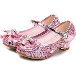 Zapatos rosas de goma de piel para fiesta formales con lentejuelas talla 27 infantiles 