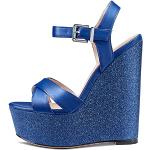 Zapatos destalonados azules de microfibra de verano con tacón más de 9cm talla 37 para mujer 