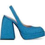 Zapatos azules de goma de tacón rebajados con tacón cuadrado de punta redonda con purpurina talla 36 para mujer 