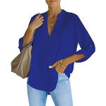 Blusas largas azules de gasa de verano tallas grandes tres cuartos con escote V talla XXL para mujer 