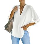 Blusas largas blancas de gasa de verano tallas grandes tres cuartos con escote V talla XXL para mujer 