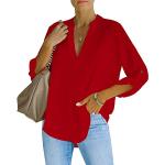 Blusas largas rojas de gasa de verano tres cuartos con escote V talla XL para mujer 