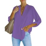 Blusas largas lila de gasa de verano tres cuartos con escote V talla L para mujer 