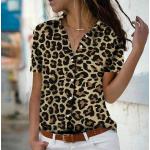 Camisas grises de poliester de manga corta tallas grandes manga corta lavable a mano informales leopardo talla XS para mujer 