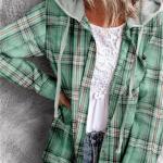 Camisas grises de poliester de manga larga de primavera manga larga con capucha informales a cuadros talla XXL para mujer 