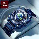 Relojes azules de acero inoxidable de pulsera para navidad Cuarzo con correa de acero formales para hombre 