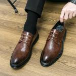 Zapatos marrones de algodón de piel de punta puntiaguda formales para hombre 