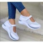 Sneakers blancos de caucho con velcro de primavera con tacón de cuña con velcro con tacón hasta 3cm para mujer 